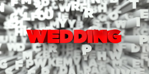 WEDDING -  Red text on typography background - 3D rendered royalty free stock image. This image can be used for an online website banner ad or a print postcard.