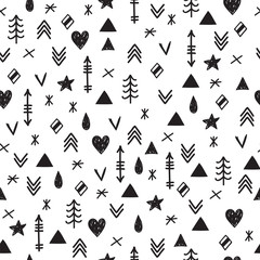 Aztec abstract geometric art print. Tribal hand drawn elements o