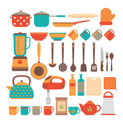 Big set of kitchen utensils. Home appliances for cooking