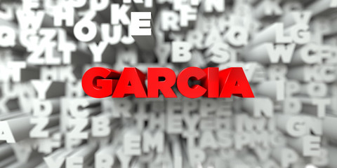 GARCIA -  Red text on typography background - 3D rendered royalty free stock image. This image can be used for an online website banner ad or a print postcard.