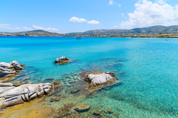 Crystal clear azure sea water of Kolymbithres beach, Paros island, Greece - obrazy, fototapety, plakaty