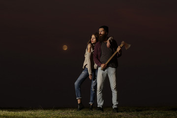 embracing couple on twilight