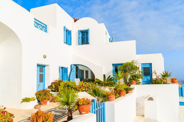 White architecture of Greek style apartments in Imerovigli village on Santorini island, Cyclades, Greece