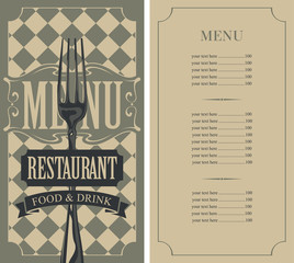 template menu with price with tablecloth texture with the cell and fork