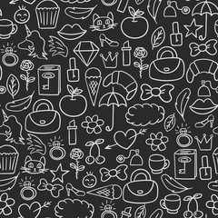 Doodles seamless pattern vector set.