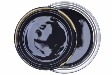 Can lid with black paint isolated on white background, top view