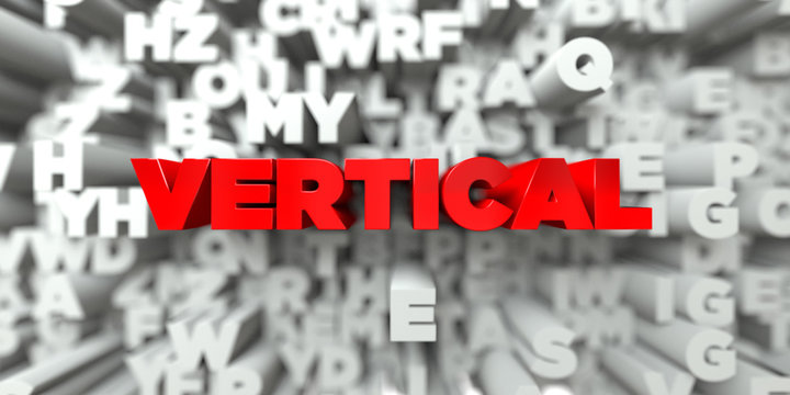 VERTICAL -  Red text on typography background - 3D rendered royalty free stock image. This image can be used for an online website banner ad or a print postcard.