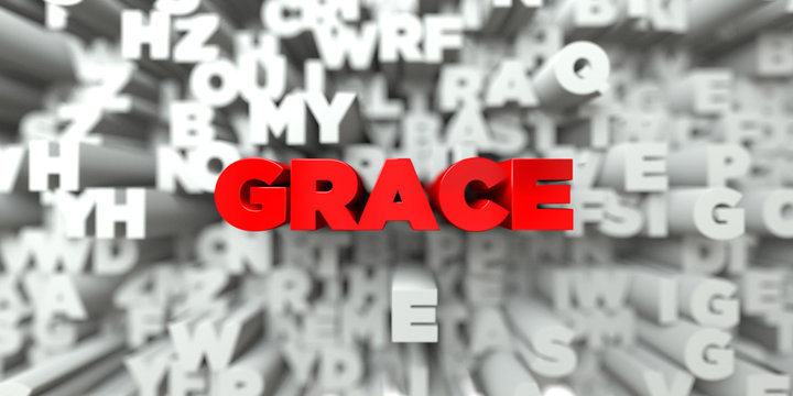 GRACE -  Red text on typography background - 3D rendered royalty free stock image. This image can be used for an online website banner ad or a print postcard.