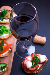 Brushetta set for wine