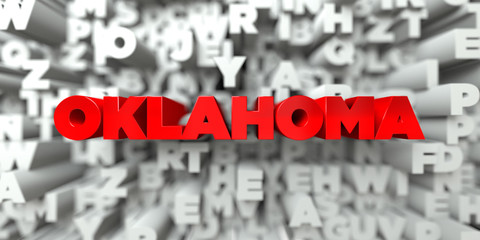 OKLAHOMA -  Red text on typography background - 3D rendered royalty free stock image. This image can be used for an online website banner ad or a print postcard.