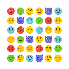 Set of emoticons. Avatars. Funny cartoon faces. Cute emoji icons