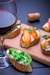 Brushetta set for wine