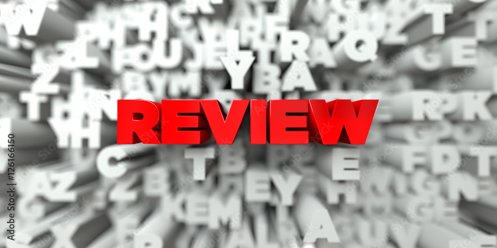 Fototapete review - red text on typography background - 3d rendered royalty free stock image. this image can be