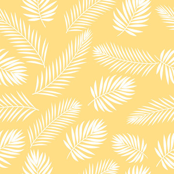 Tropical white palm tree leaves seamless pattern