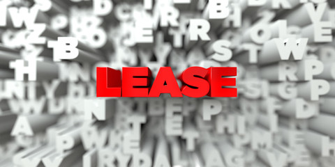LEASE -  Red text on typography background - 3D rendered royalty free stock image. This image can be used for an online website banner ad or a print postcard.