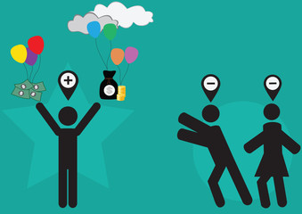 money fly from negative to positive human