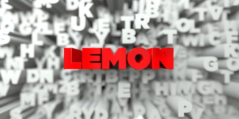 LEMON -  Red text on typography background - 3D rendered royalty free stock image. This image can be used for an online website banner ad or a print postcard.