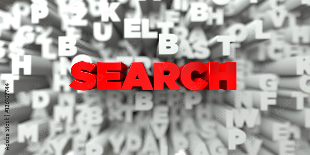 Fototapete search - red text on typography background - 3d rendered royalty free stock image. this image can be