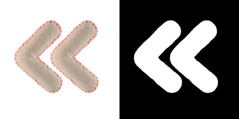 Quotes sign isolate on white. Handmade Quotes sign from felt. Collection of colorful handmade English alphabet isolate on white background with alpha mask