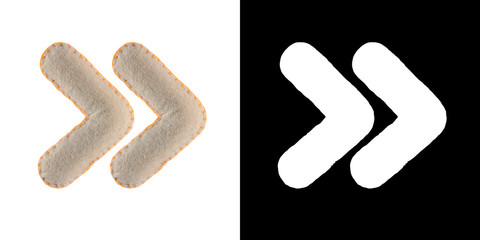 Quotes sign isolate on white. Handmade Quotes sign from felt. Collection of colorful handmade English alphabet isolate on white background with alpha mask