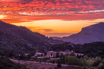 Santuari de Lluc at sunset, Majorca, Balearic Islands, Spain