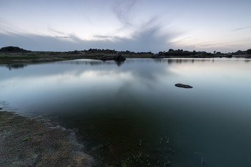 Sunset in the Natural Area of Barruecos. Malpartida de Caceres. Extremadura. Spain.
