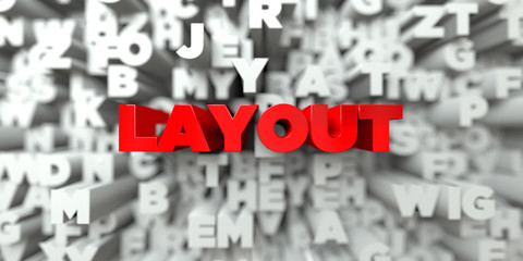 LAYOUT -  Red text on typography background - 3D rendered royalty free stock image. This image can be used for an online website banner ad or a print postcard.
