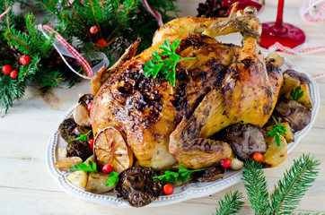 Christmas chicken (turkey) baked with mushrooms and potatoes