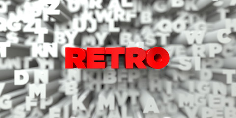 RETRO -  Red text on typography background - 3D rendered royalty free stock image. This image can be used for an online website banner ad or a print postcard.