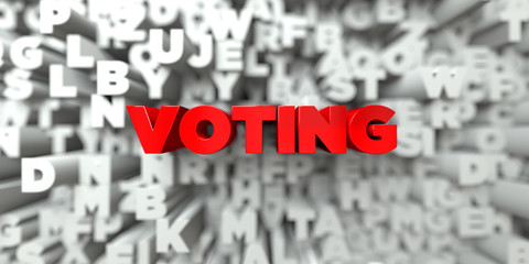 VOTING -  Red text on typography background - 3D rendered royalty free stock image. This image can be used for an online website banner ad or a print postcard.