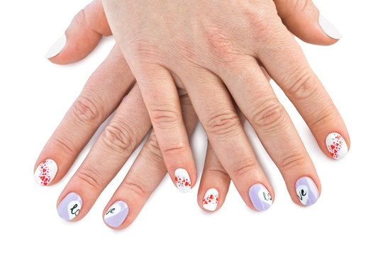 Finger nail with love pattern