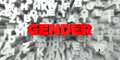 GENDER -  Red text on typography background - 3D rendered royalty free stock image. This image can be used for an online website banner ad or a print postcard.