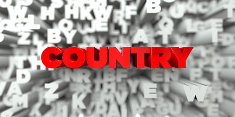 COUNTRY -  Red text on typography background - 3D rendered royalty free stock image. This image can be used for an online website banner ad or a print postcard.