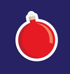 Obraz premium A vector illustration of a red Christmas bauble decoration with a white surround on a dark blue background