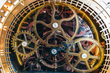 Fake clockwork with gears in motion