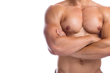 Obraz premium Bodybuilder Bodybuilding Muskeln anspannen posen Textfreiraum Co