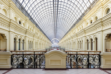 Architectural grand building in classicism style with curved glass transparent arch and forged fence, eighteenth century, symmetrical shot  - Powered by Adobe