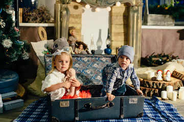 children in a studio Christmas boy and girl 1