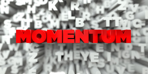 MOMENTUM -  Red text on typography background - 3D rendered royalty free stock image. This image can be used for an online website banner ad or a print postcard.