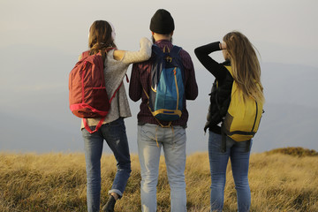 Bearded handsome man with girls