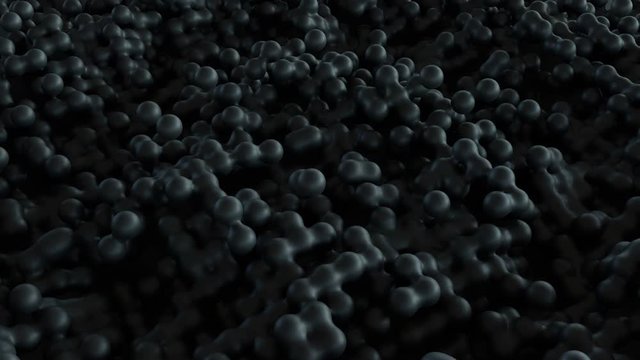 Moving black particles that react with each other.