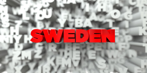 SWEDEN -  Red text on typography background - 3D rendered royalty free stock image. This image can be used for an online website banner ad or a print postcard.