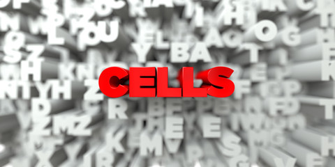 CELLS -  Red text on typography background - 3D rendered royalty free stock image. This image can be used for an online website banner ad or a print postcard.