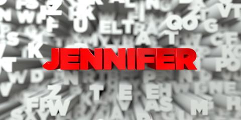 JENNIFER -  Red text on typography background - 3D rendered royalty free stock image. This image can be used for an online website banner ad or a print postcard.