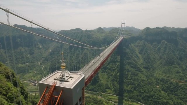 Aerial view of the Aizhai suspension bridge in Hunan province, China