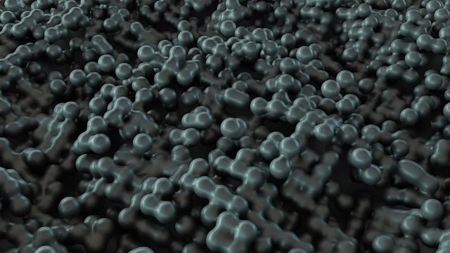 Moving glossy molecules that react with each other.