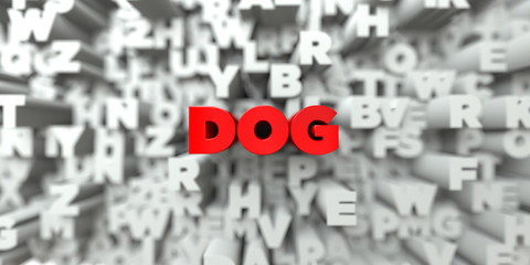 DOG -  Red text on typography background - 3D rendered royalty free stock image. This image can be used for an online website banner ad or a print postcard.