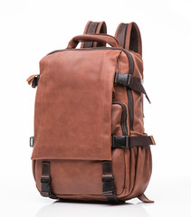 brown leather men casual backpack