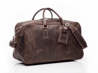 Brown leather men travel bag
