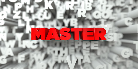 MASTER -  Red text on typography background - 3D rendered royalty free stock image. This image can be used for an online website banner ad or a print postcard.